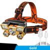 5 LED USB Rechargeable Headlamp; Portable Built-in 18650 Battery Head Flash Light; Waterproof For Expedition Outdoor Camping Fishing (3 Colors)